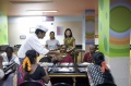 Students having dinner before leaving the hotel