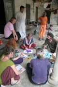 Petra, Navneet, Werner & some volunteers painting with the new students