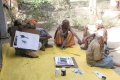 Students showing their first paintings