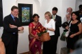 Rektor Mag. Hubert Stotter & Mag. Christine Stotter handing over flowers to Rektor Mag. Hubert Stotter welcomes the dancer Sabbavarapu Karuna