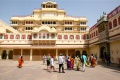 Students in front of the royal residency, Chandra Mahal in the City Palace complex