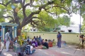 Danino with the students at the temple courtyard